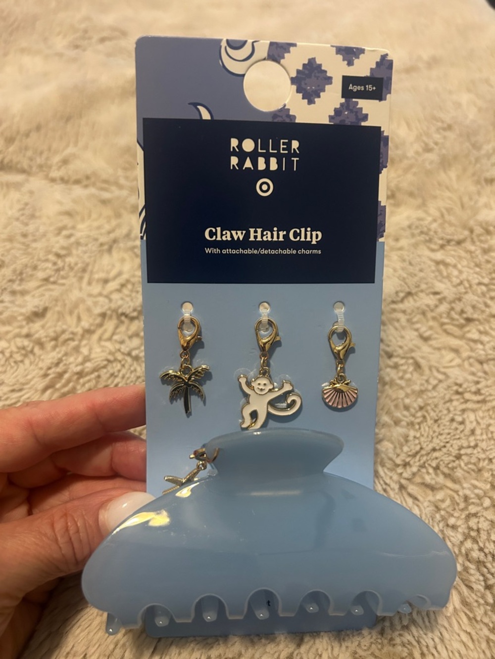 Roller Rabbit for Target Sky Blue Claw Hair Clip with Gold Charms